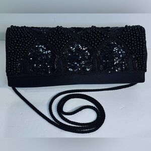 Vintage 90’s Black Sequin Beaded Clutch Purse NWOT